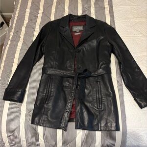Wilsons Leather Black Belted Jacket